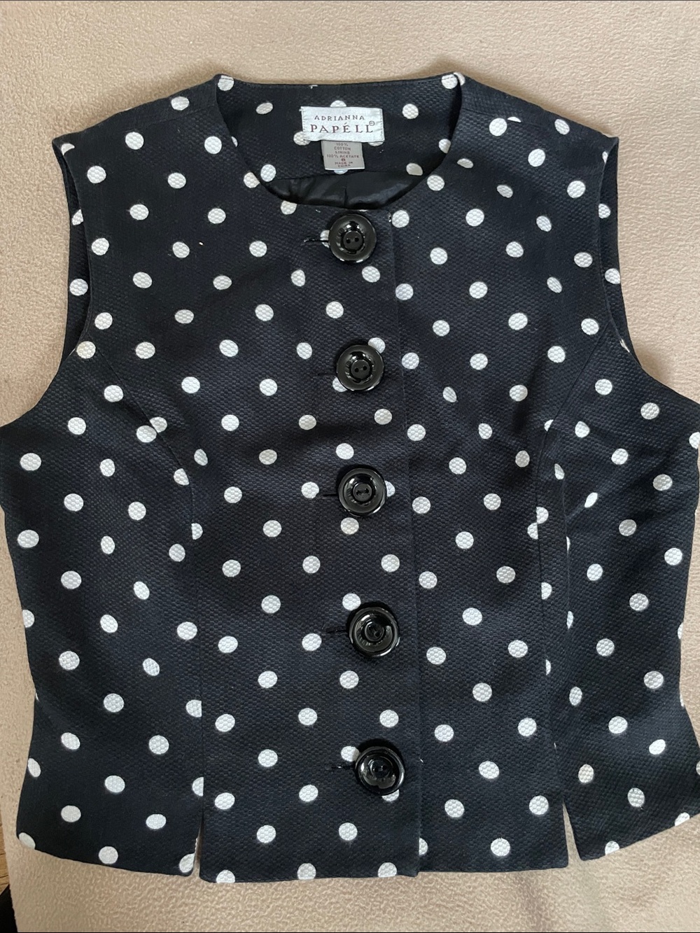 Vintage Adrianna Papell Black & White Polka Dot Sleeveless Dress Top and Skirt